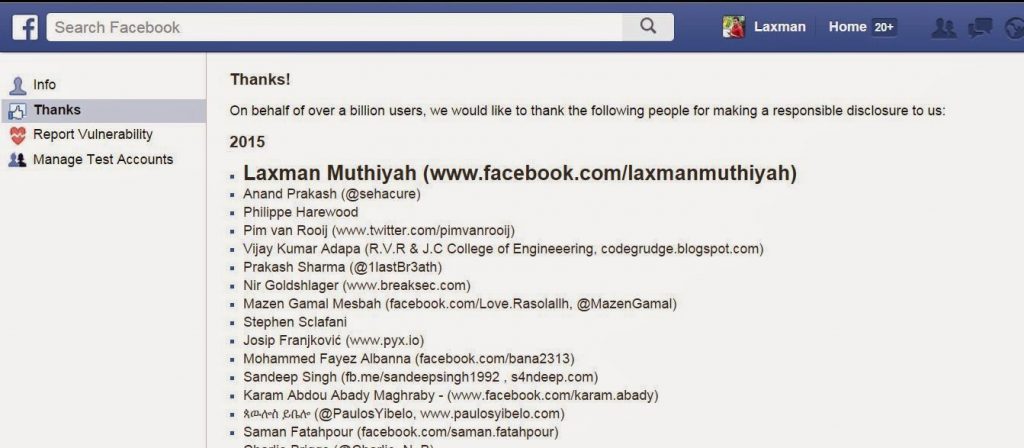 Facebook Whitehat Honour List 2015 - Laxman Muthiyah