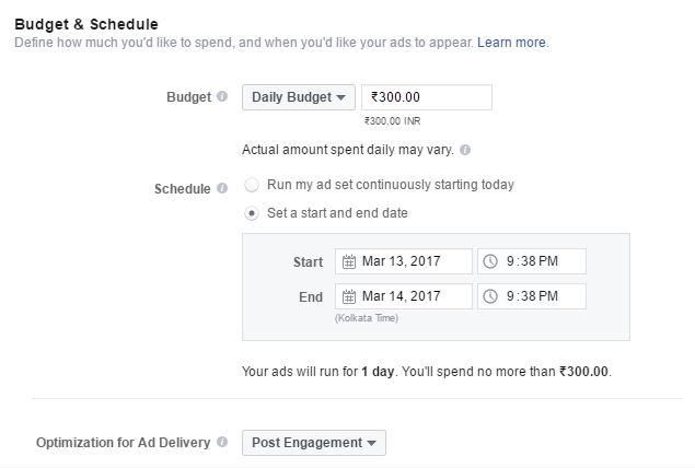 Facebook Ads Budget and Schedule